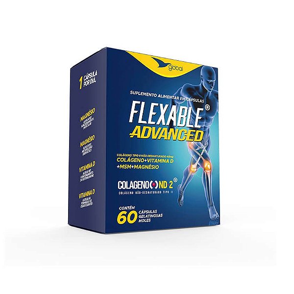 FlexAble Advanced Colágeno Tipo 2 UC-II + MSM + Vitamina D 60 Cápsulas | Global Suplementos