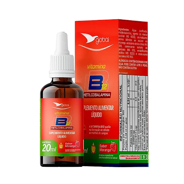 Suplemento B12 Metilcobalamina - Sabor Morango - 20 ML - GLOBAL