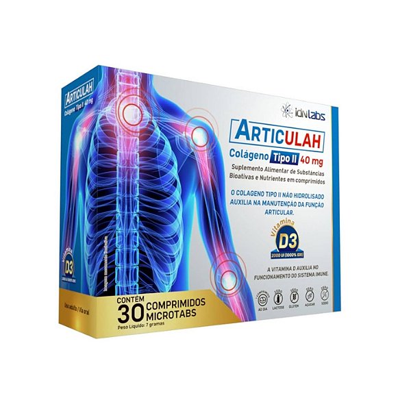 Colágeno Tipo 2 UC-II 40mg Não Desnaturado + Vit. D3 30 comp | Cartilagem | Articulah IdnLabs