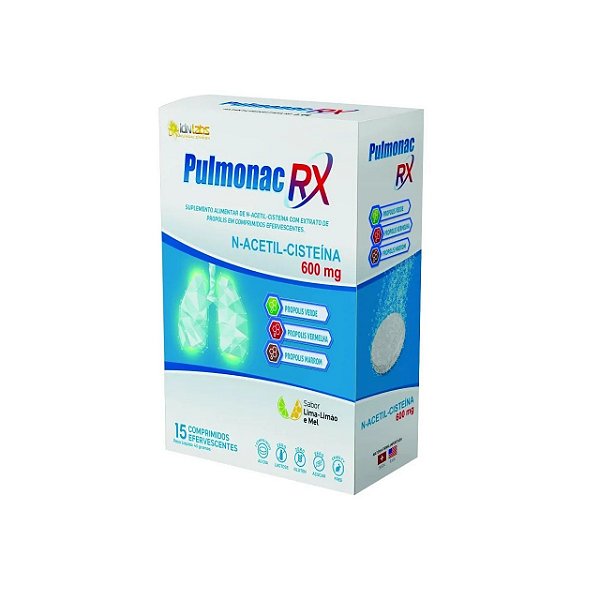 PulmonAC RX - N-Acetilcisteína 600mg + Própolis - 15 comp efervescentes | IdnLabs