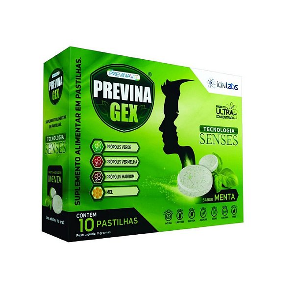 Pastilha para Garganta com Própolis, Mel e Vitamina C Sabor Menta 10un | Previna GEX IdnLabs