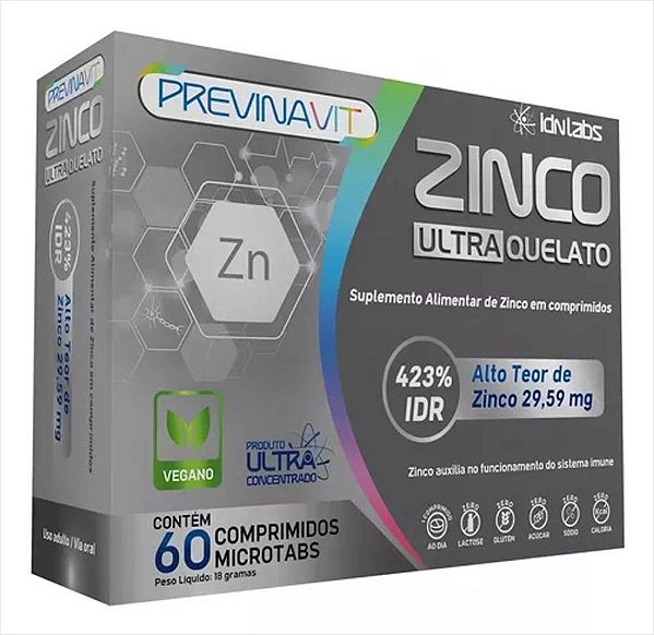 Suplemento de Zinco Ultra Quelato - 60 CPDs - IDNLABS