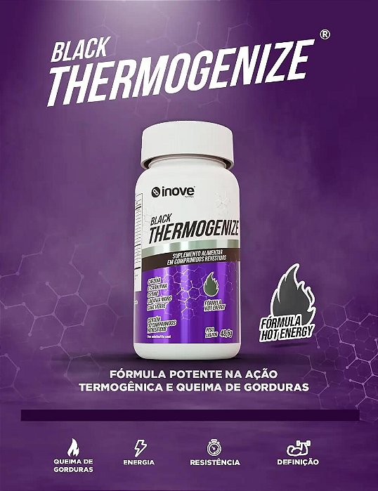 Termogênico com Cafeína 200mg e L-Carnitina 30 comp | Energia, Foco e Disposição | Thermogenize Black Inove