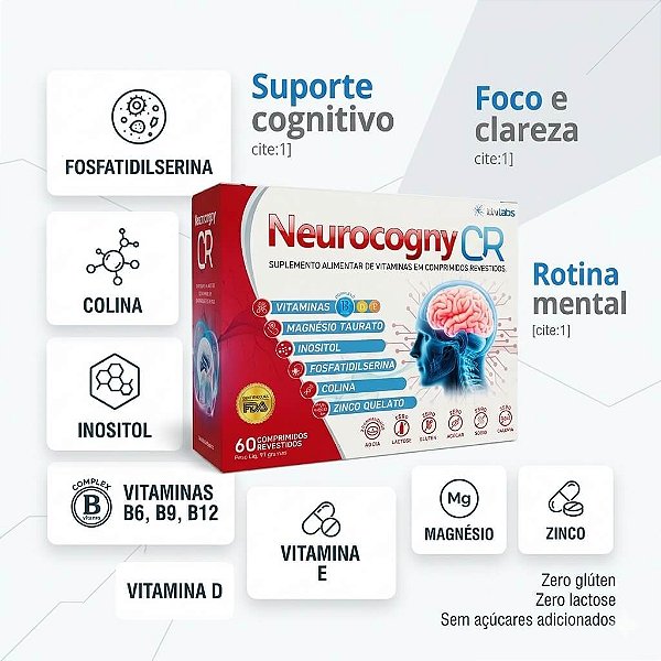Suplemento Cognitivo Neurocogny CR - Memória, Foco e Concentração - 60 comp | IdnLabs