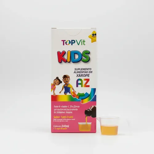 Vitamina Infantil de A a Z - Xarope Tutti-Frutti Sem Açúcar - Imunidade para Crianças - TopVit Kids 240ml | Domina Farma