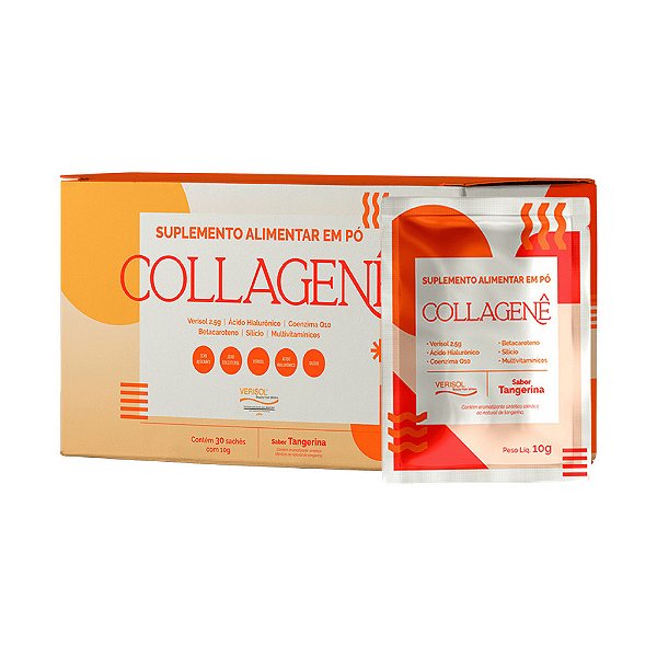 Colágeno Verisol 2,5g com Ácido Hialurônico 100mg, Coenzima Q10 e Biotina 30 Sachês de 10g Sabor Tangerina | Collagenê