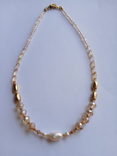 Colar Cristais Swarovski  Rose e Douradas Pingente de Perola