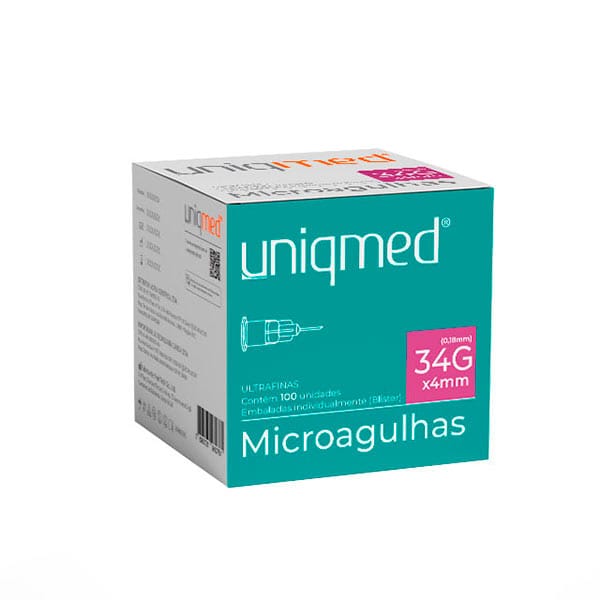 Microagulhas Uniqmed 34G x 4mm - Caixa com 100 unidades