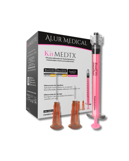 KIT MEDTX - AGULHA DE APLICAÇÃO 34G + AGULHA DE ASPIRAÇÃO 25G + SERINGA 1ML