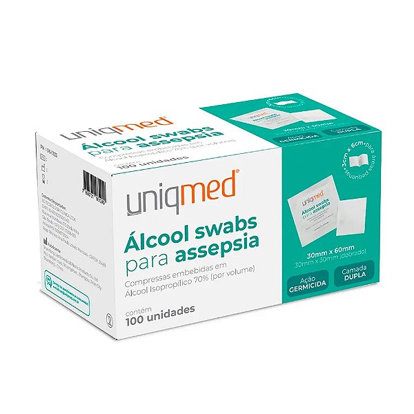 Álcool Swabs Uniqmed - Caixa com 100 unidades