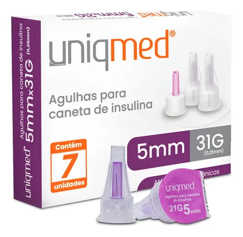 Agulhas para Caneta de Insulina 5mm x 31G cx c/ 7 un. - Uniqmed