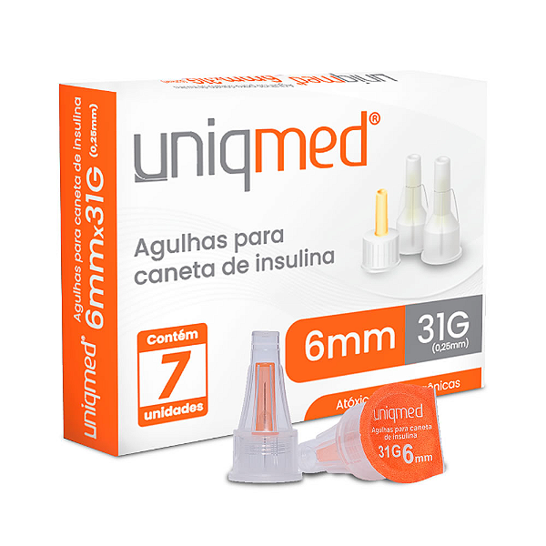 Agulha para Caneta de Insulina 31G x 6mm c/ 7un - Uniqmed