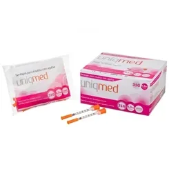 Seringas para Insulina Uniqmed 0.3mL Agulha 6mmx0.25mm - Caixa com 100 unidades (Pacote dom 10 unidades )