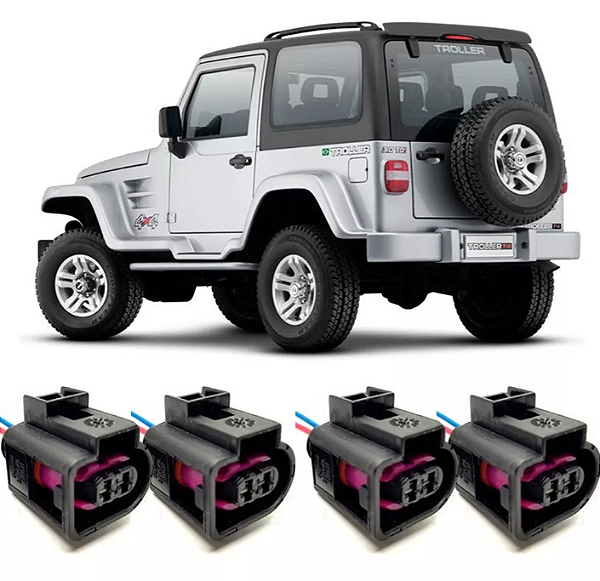 Plug Conector Chicote Bico Injetor Ford Ranger Troller 3.0 Diesel 2005 a 2012 - Kit com 4 X