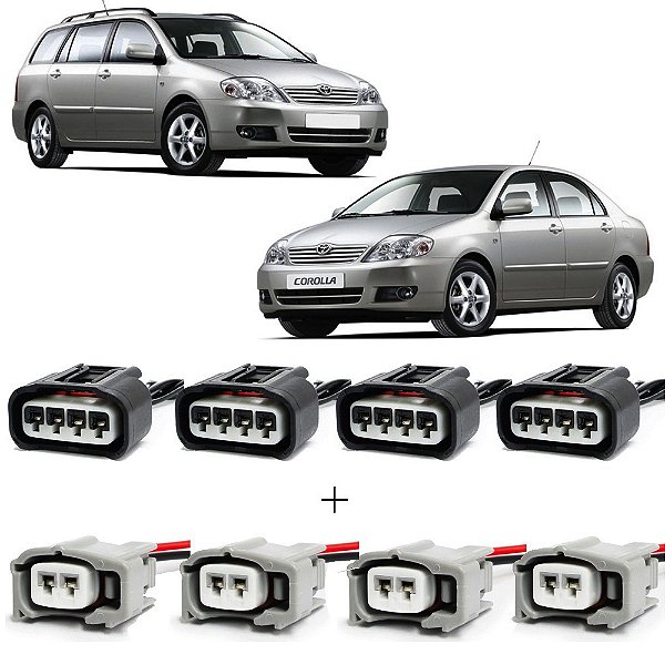 Plug Conector Chicote Bobina + Bico Toyota Corolla 2002 a 2008 - Kit com 8