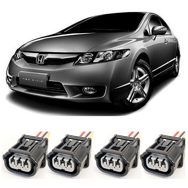 Plug Conector Chicote Bobina Ignição Honda New Civic Fit CRV - Kit com 4