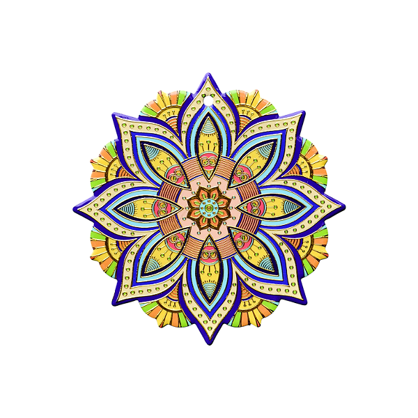 Mandala Colorida com Dourado em Cerâmica  21 cm diâmetro