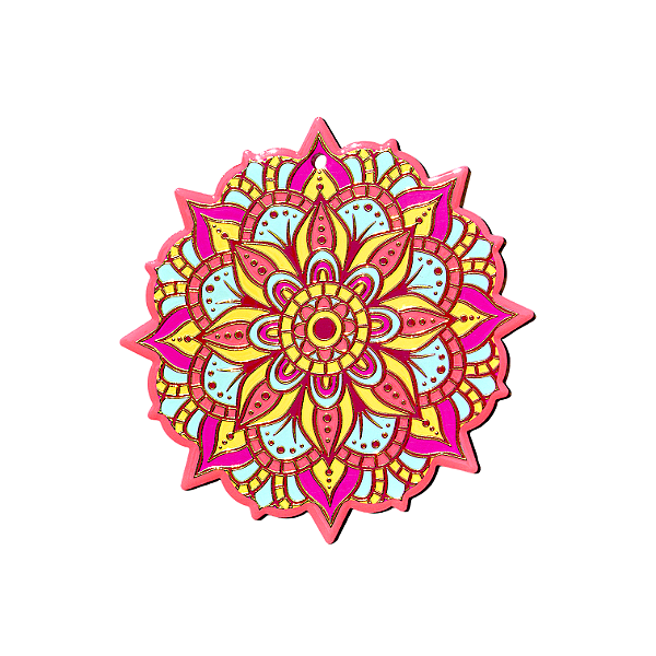 Mandala Colorida com Dourado em Cerâmica  21 cm diâmetro