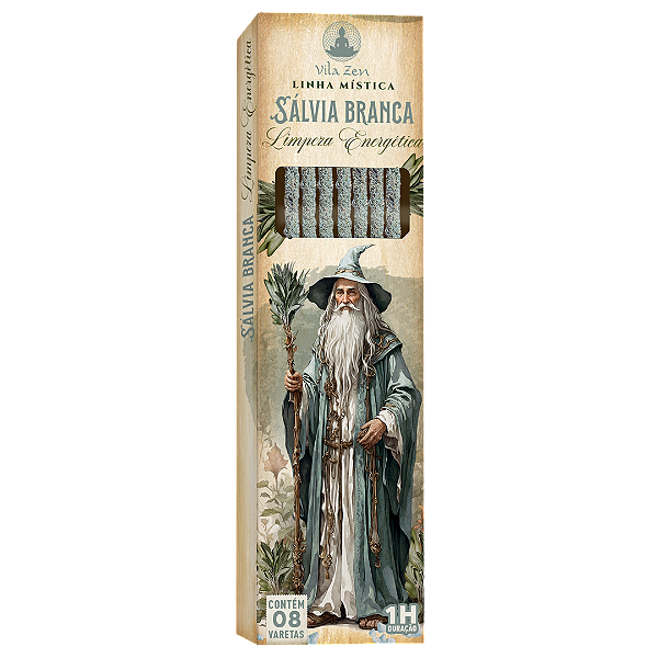 Incenso Vila Zen Linha Mística Magos - Sálvia Branca  Limpeza Energética 8 Varetas