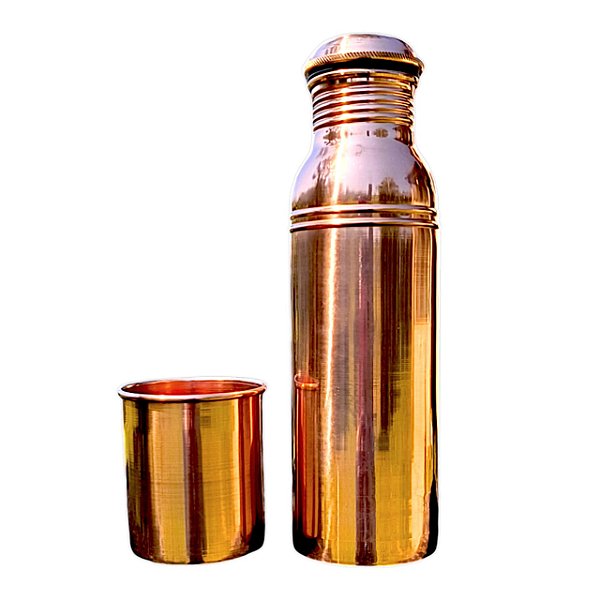 Garrafa de Cobre Lisa 800 ml + Copo 250 ml de Presente