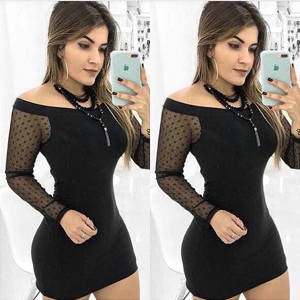 vestido canelado de manga comprida