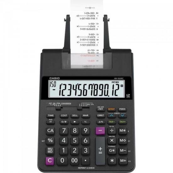 Calculadora Com Bobina Casio Hr-100rc 12 Dígitos Bivolt Preta