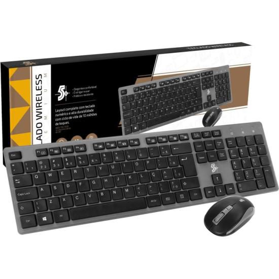 Combo Teclado e Mouse Sem Fio Premium Preto 5+