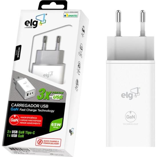 Carregador Usb W65gan 3 Saídas 3a Elg