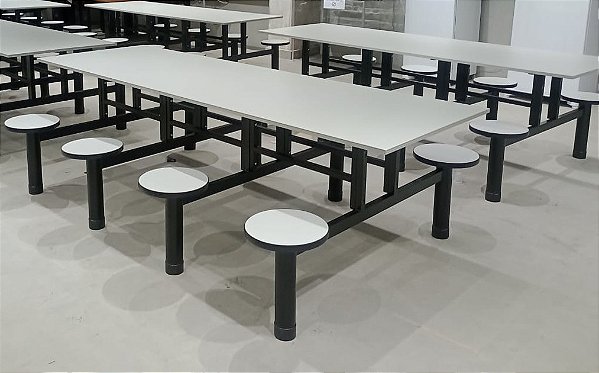 Mesa refeitório com bancos acoplados 4,6 e 8 lugares