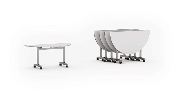 Mesa rebatível semi circular pé modelo “T”