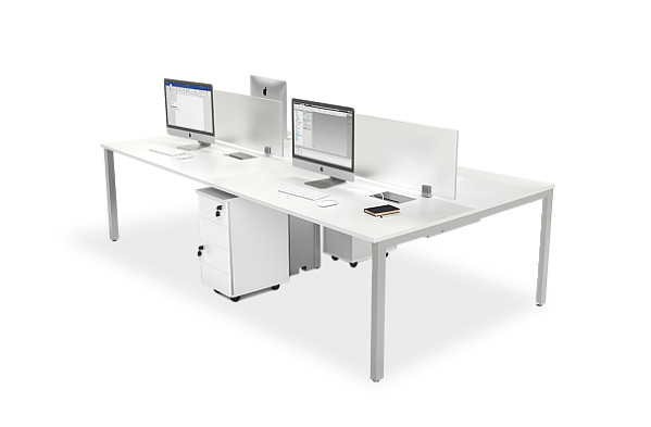 Mesa Plataforma Lean estrutura trave biombo em vidro