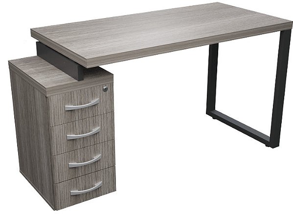 MESA PÉ AÇO COM GAVETEIRO PEDESTAL – 4 GAVETAS ou Misto (TAMPO 40 MM) LINHA MODERATE 40MM