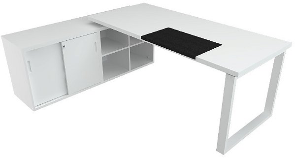 Mesa Diretor em L Vircelli com armário lateral com portas decorrer