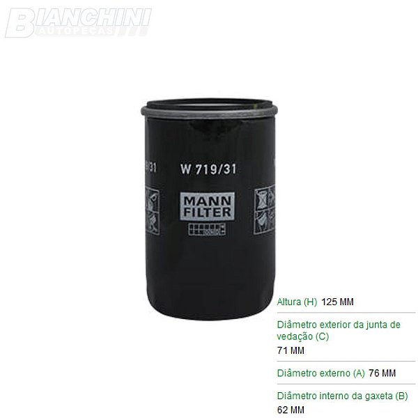 Filtro óleo Gm mann w71931 Blazer-S10