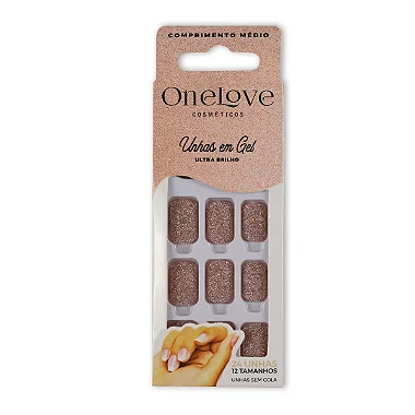 Combo unhas postiças Pink Glitter SC mais Cola de 5g