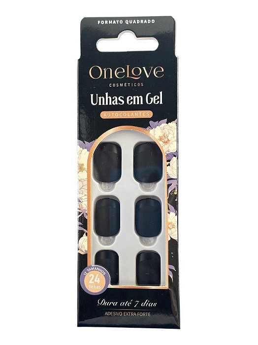 Unha Postiça Autocolante Decorada French Fosco Preto
