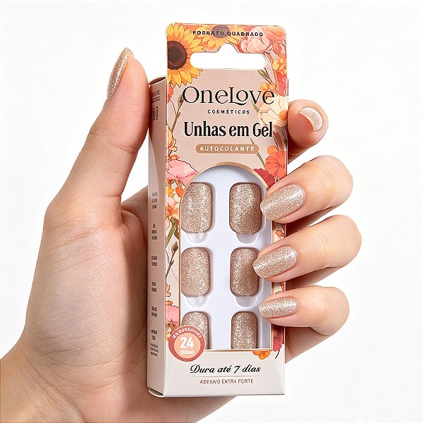 Unha Postiça Autocolante Decorada Cream Glitter