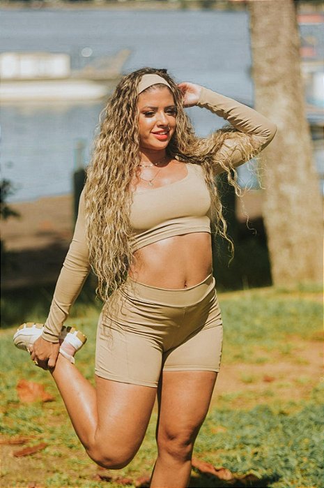 CROPPED MANGA LONGA POLIAMIDA BEGE