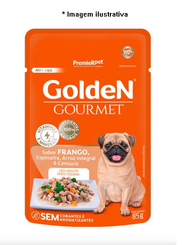 Sachê Golden Gourmet Cães Adulto Porte Pequeno Frango, Espinafre, Arroz Integral e Cenoura 85 g