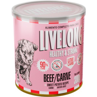 Lata Livelong Healthy & Strong Cães Carne 300gr