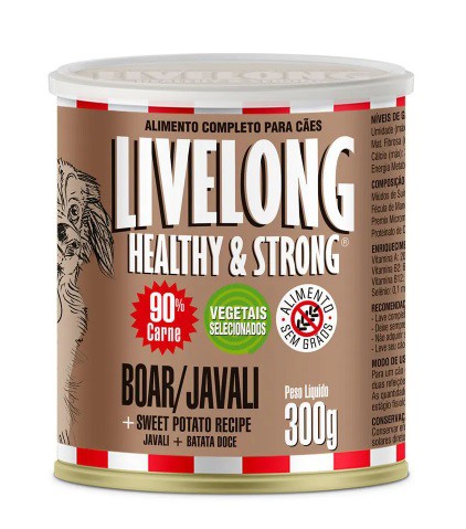 Lata Livelong Healthy & Strong Cães Javali 300gr