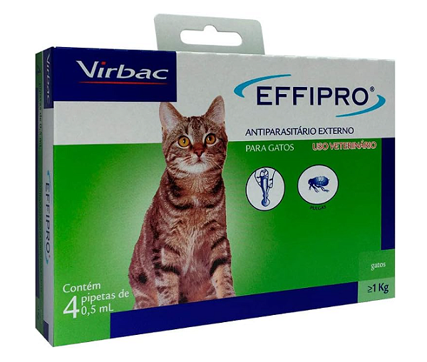 Antipulgas Virbac Effipro para Gatos com 1 Kg ou Mais - Combo com  4 pipetas de 0,5ml cada