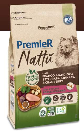 Ração Premier Nattu para Cães Adultos de Raças Pequenas Sabor Frango Mandioca