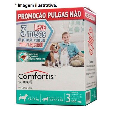 Antipulgas Comfortis 560 mg para Cães de 9 a 18 Kg e Gatos de 5,5 a 11 Kg  3 unidades