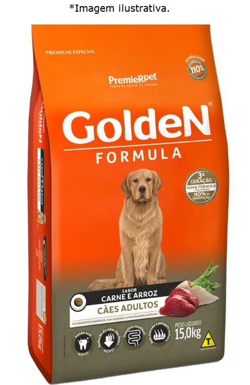Ração Cães Adultos Golden Fórmula Carne e Arroz 15 kg