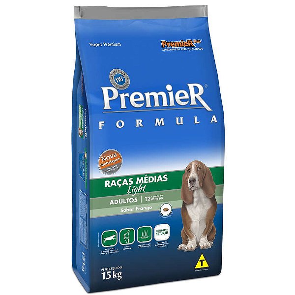 Ração Premier Cães Adultos Fórmula Porte Médio Light  15 kg