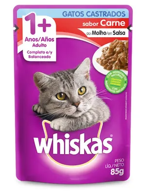 Ração Úmida Whiskas Sachê Carne ao Molho para Gatos Castrados 85g