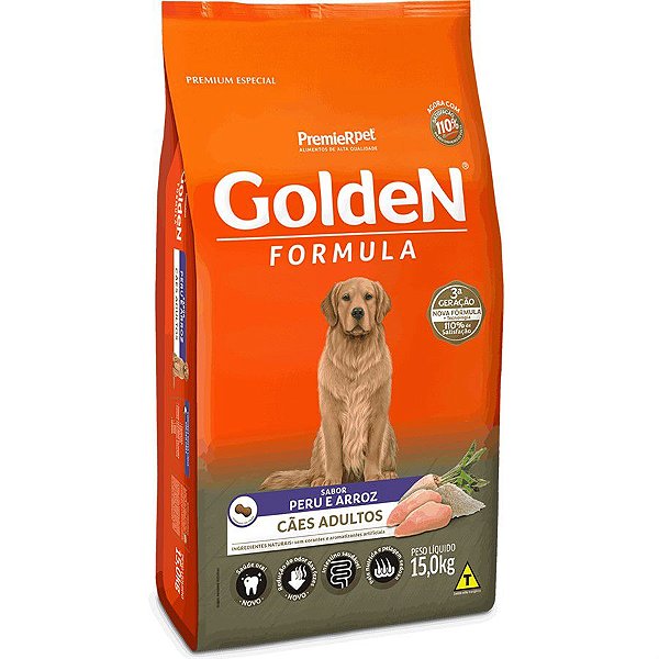 Ração Cães Adultos Golden Fórmula Peru e Arroz 15 kg