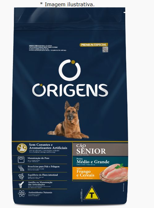 Ração Cães Sênior Origens Frango e Cereais  15kg