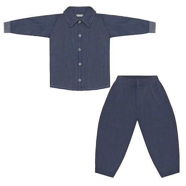 Conjunto Bebê Masculino Camisa Manga Longa e Calça Lucca Jeans